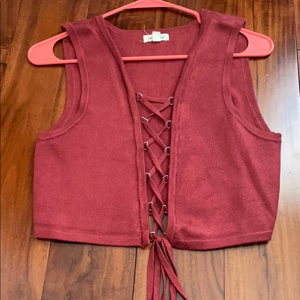 urban outfitters knitted cropped lace up top